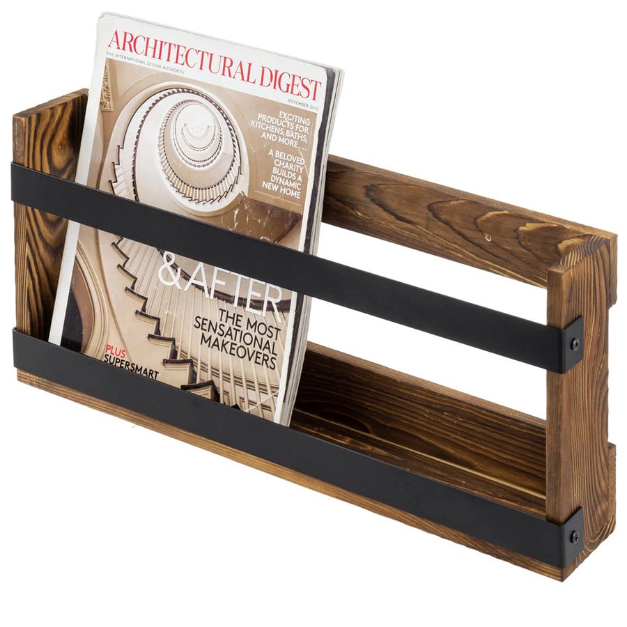Rustic Burnt Solid Wood and In - огляд і ціна Magazine Holder Rack