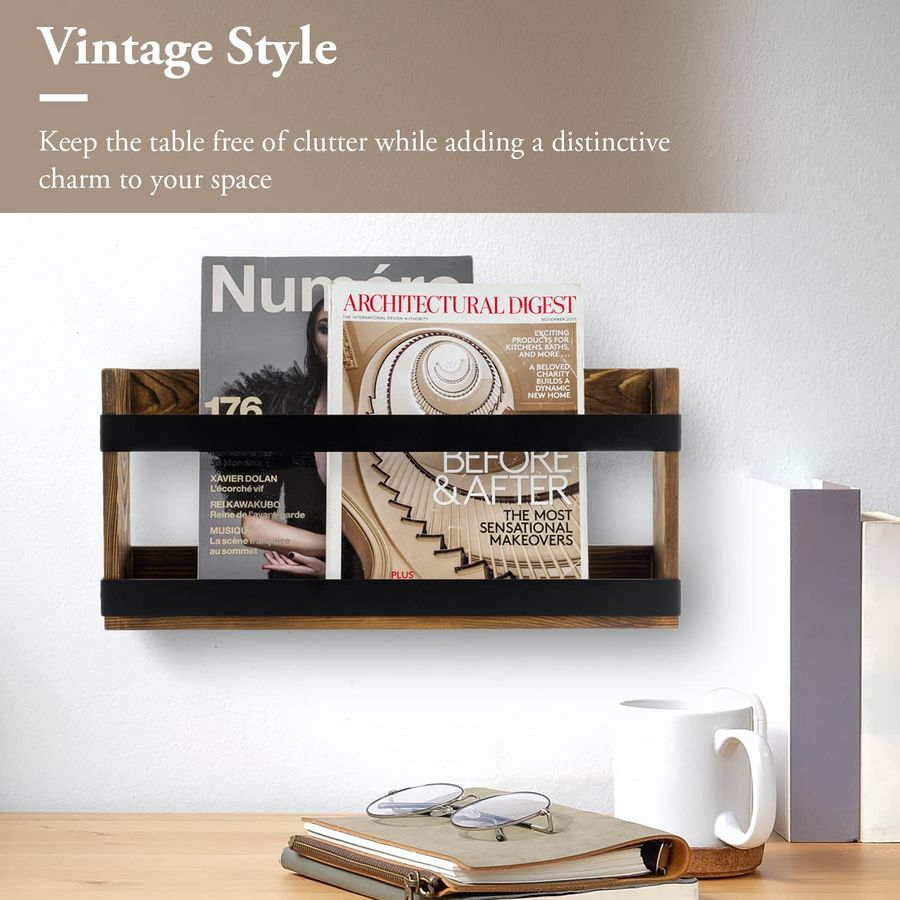 Rustic Burnt Solid Wood and In - огляд і ціна Magazine Holder Rack