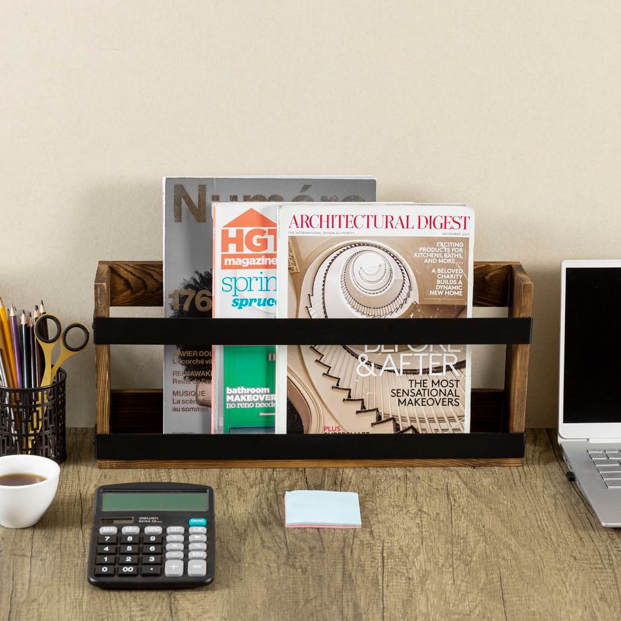 Rustic Burnt Solid Wood and In - огляд і ціна Magazine Holder Rack