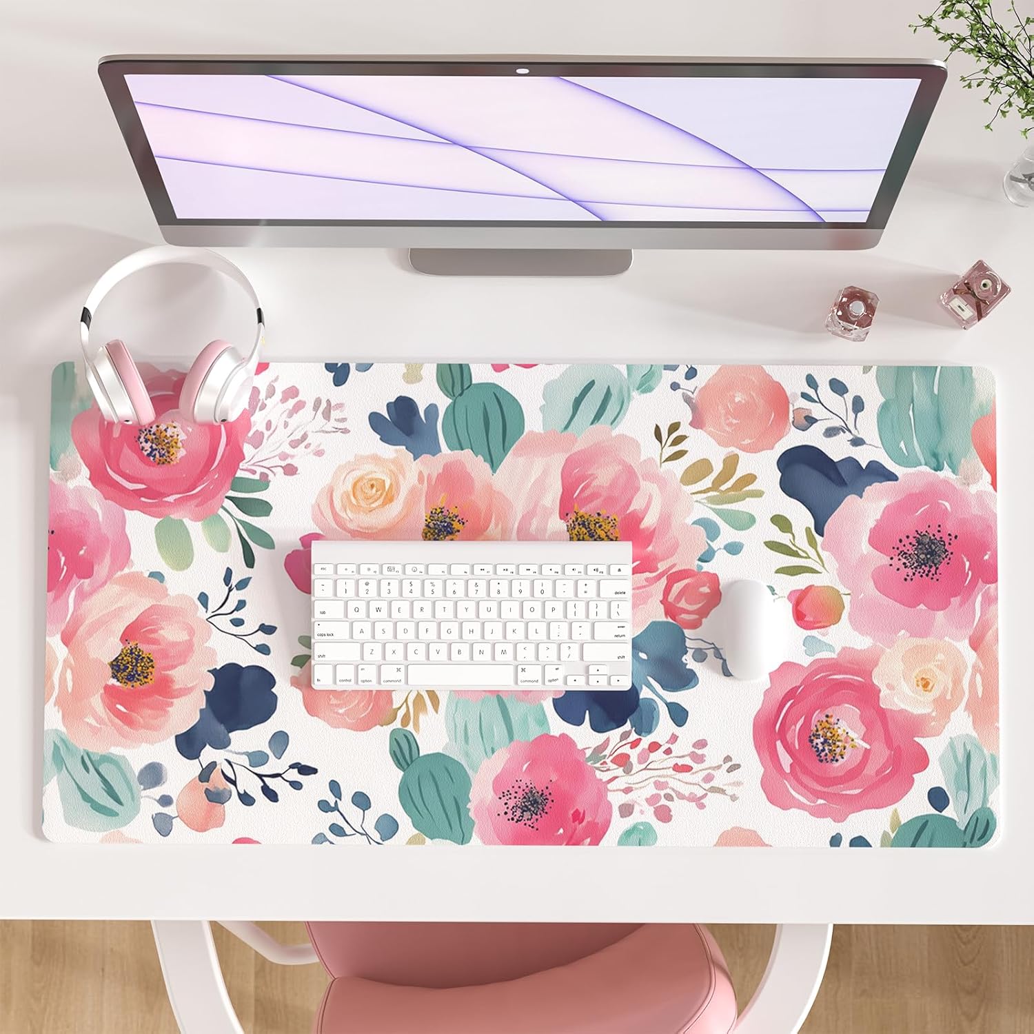 Large Mouse Pad Pink Floral De - огляд і ціна Leather Desk Pad